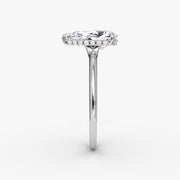 Pear Cut - Plain Band Hidden Halo - Classic Engagement Ring- 14 K Gold